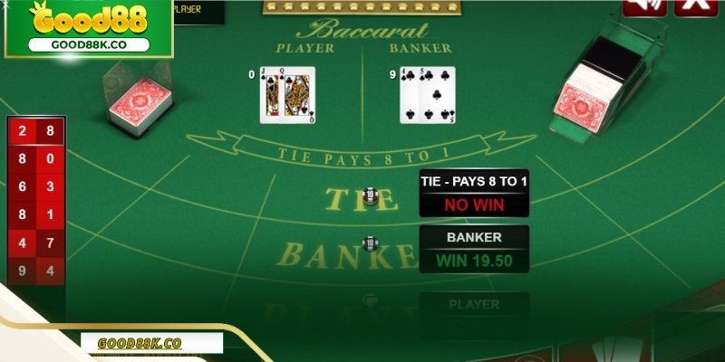 Bàn Baccarat với hai cửa Nhà Cái và Người Chơi được bố trí rõ ràng